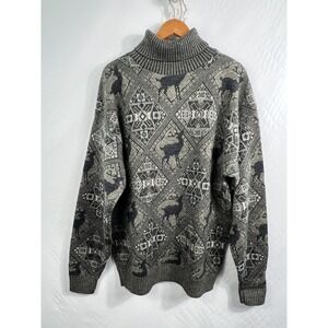 VTG Coldwater Creek Deer Printed Sweater Knit Pullover USA Made XXL Wool‎ Blend